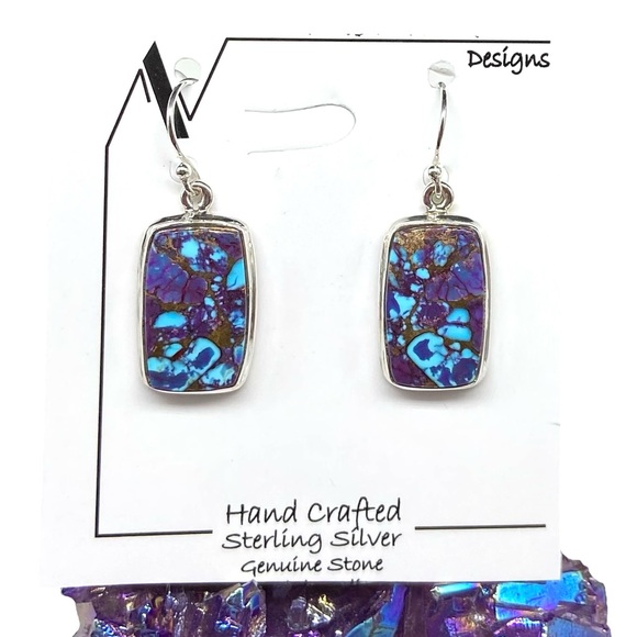 Hand Crafted Jewelry - Purple Copper Kingman Turquoise Earrings Solid 925 Sterling Silver Jewelry Boho